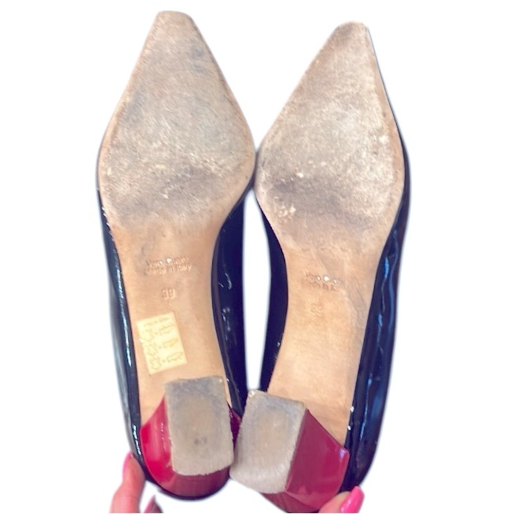 Diane B. Milano Women’s Black Patent Pointed Toe Pump Red Heels Size 8.5 - Picture 7 of 10